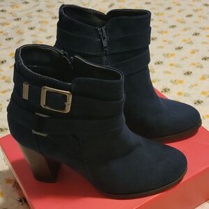 JustFab Navy Ankle Booties with Buckle